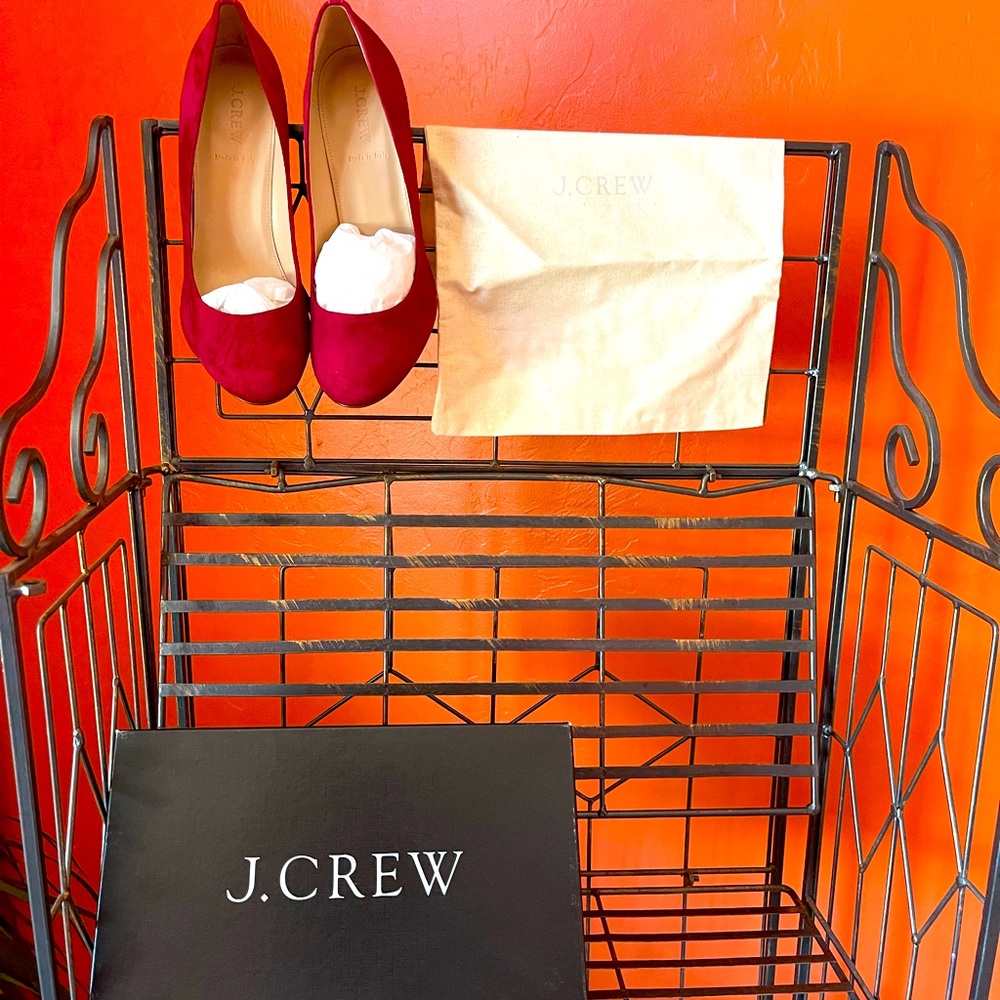 JCREW suede berry pumps, never worn. Original box and shoe bag. True to size.